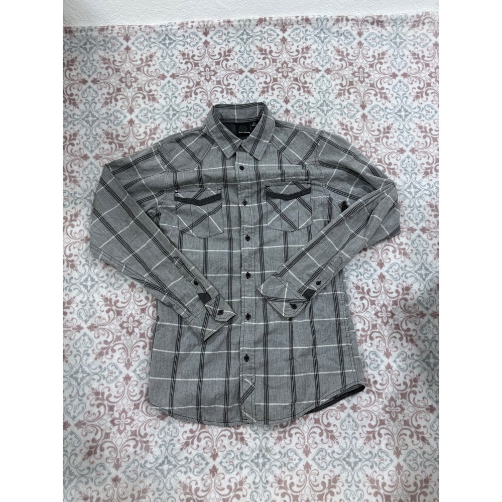 Burnside Mens Grey Plaid Western Long Sleeve Button Down Shirt Small BZ8251B